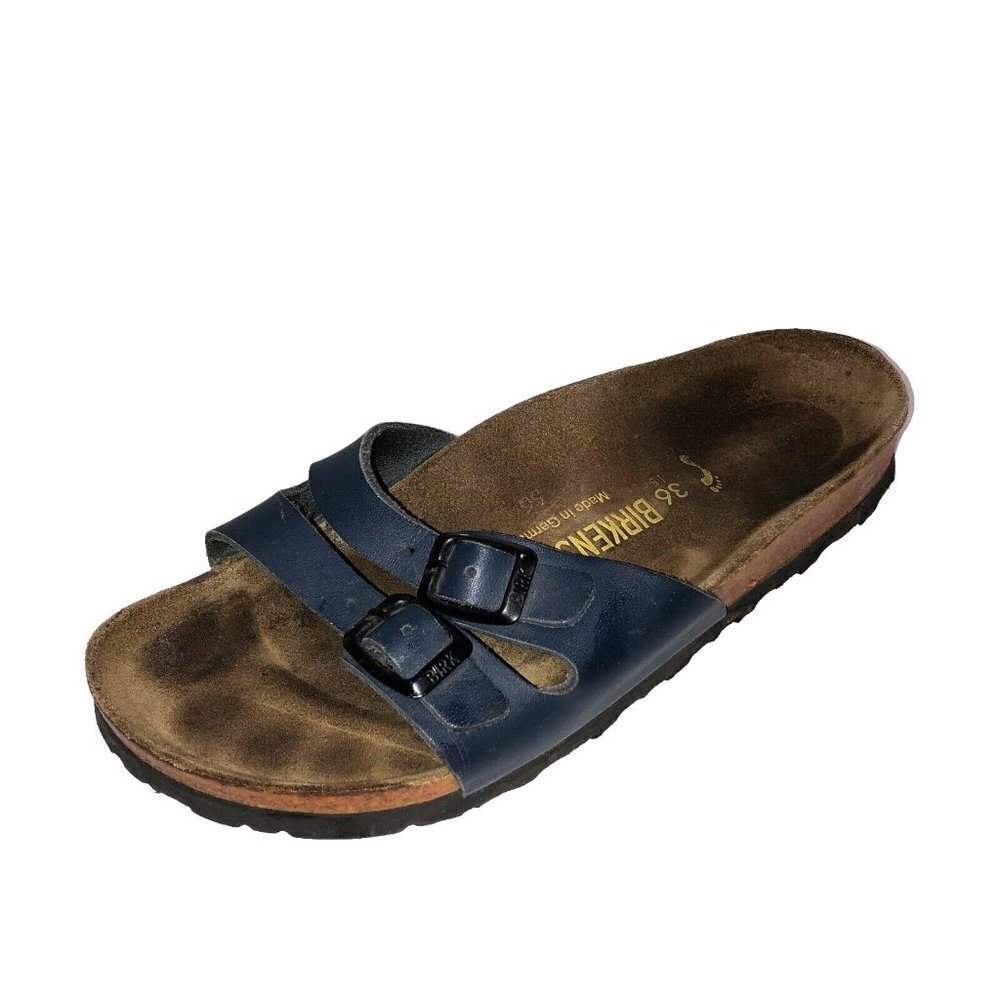 Birkenstock Ibiza Size 36 US 5 Blue Double Strap Buckle Slides Casual Sandals